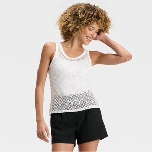 A New Day White Lace Top with Sequins, Size L New